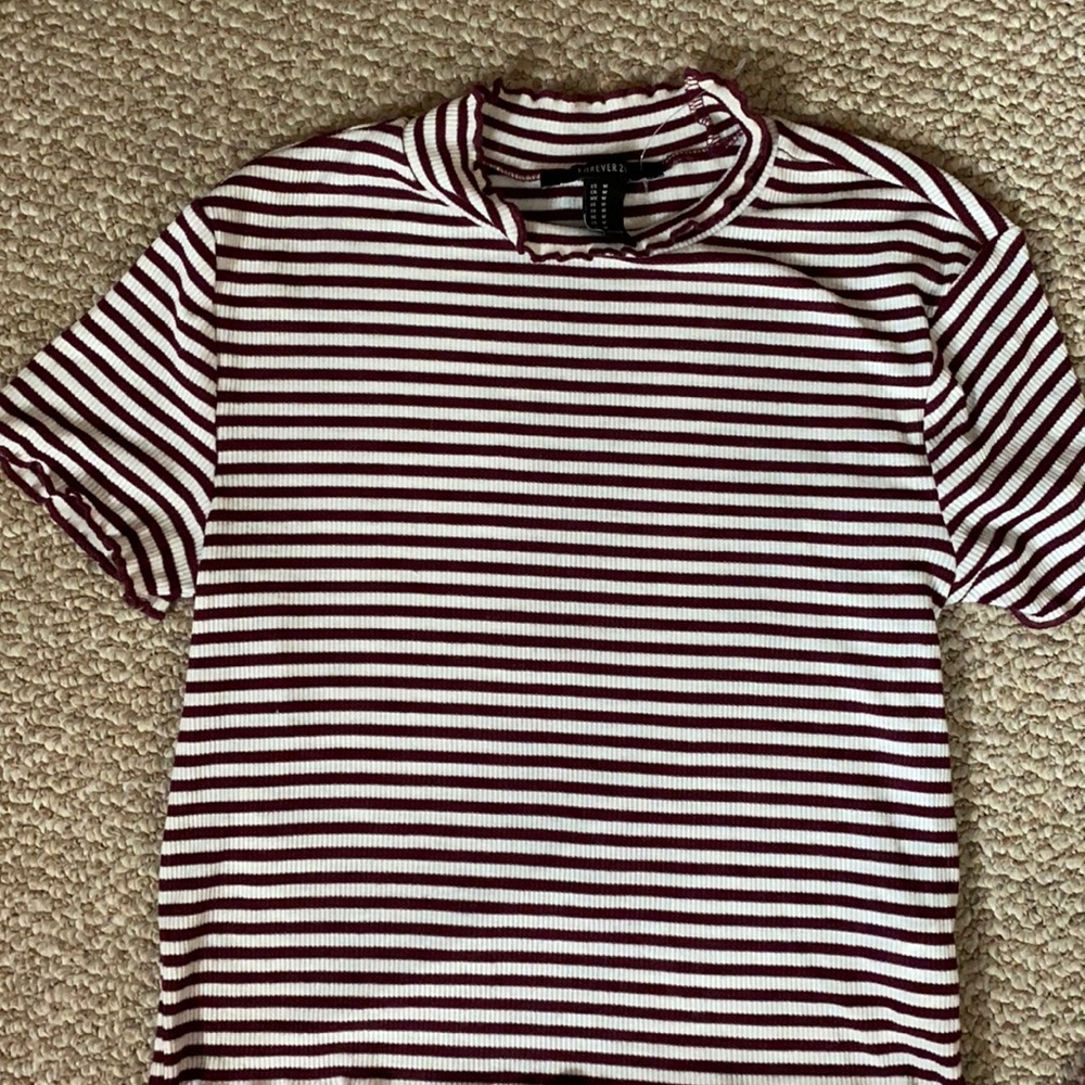 F21 Striped Lettuce Edge Croptop